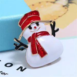 Red & 18K Gold-Plated Snowman Brooch
