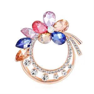 Red & Blue Crystal Flower Brooch