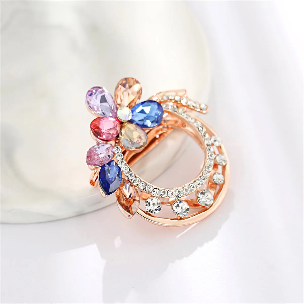 Red & Blue Crystal Flower Brooch