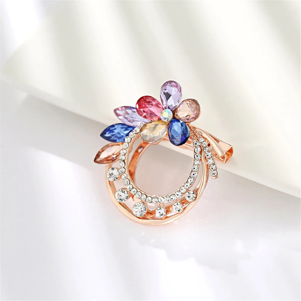 Red & Blue Crystal Flower Brooch