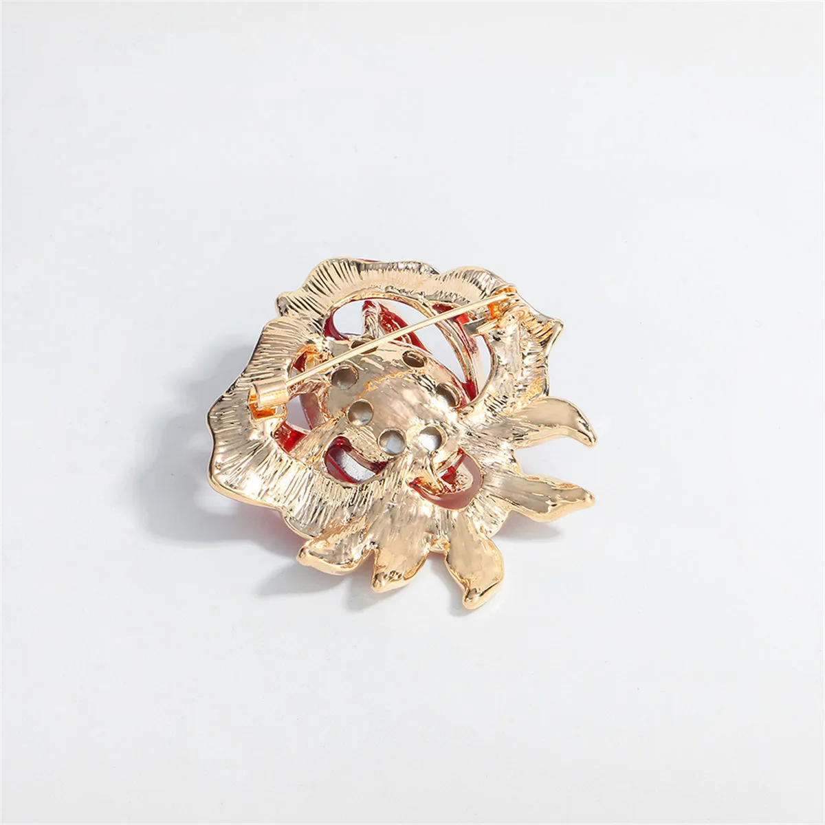 Red Crystal & Cubic Zirconia 18K Gold-Plated Rose Brooch
