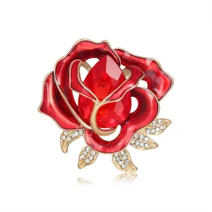 Red Crystal & Cubic Zirconia 18K Gold-Plated Rose Brooch