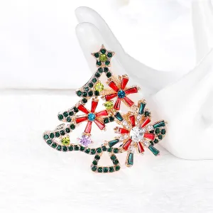 Red Crystal & Green Cubic Zirconia Open Christmas Tree Brooch