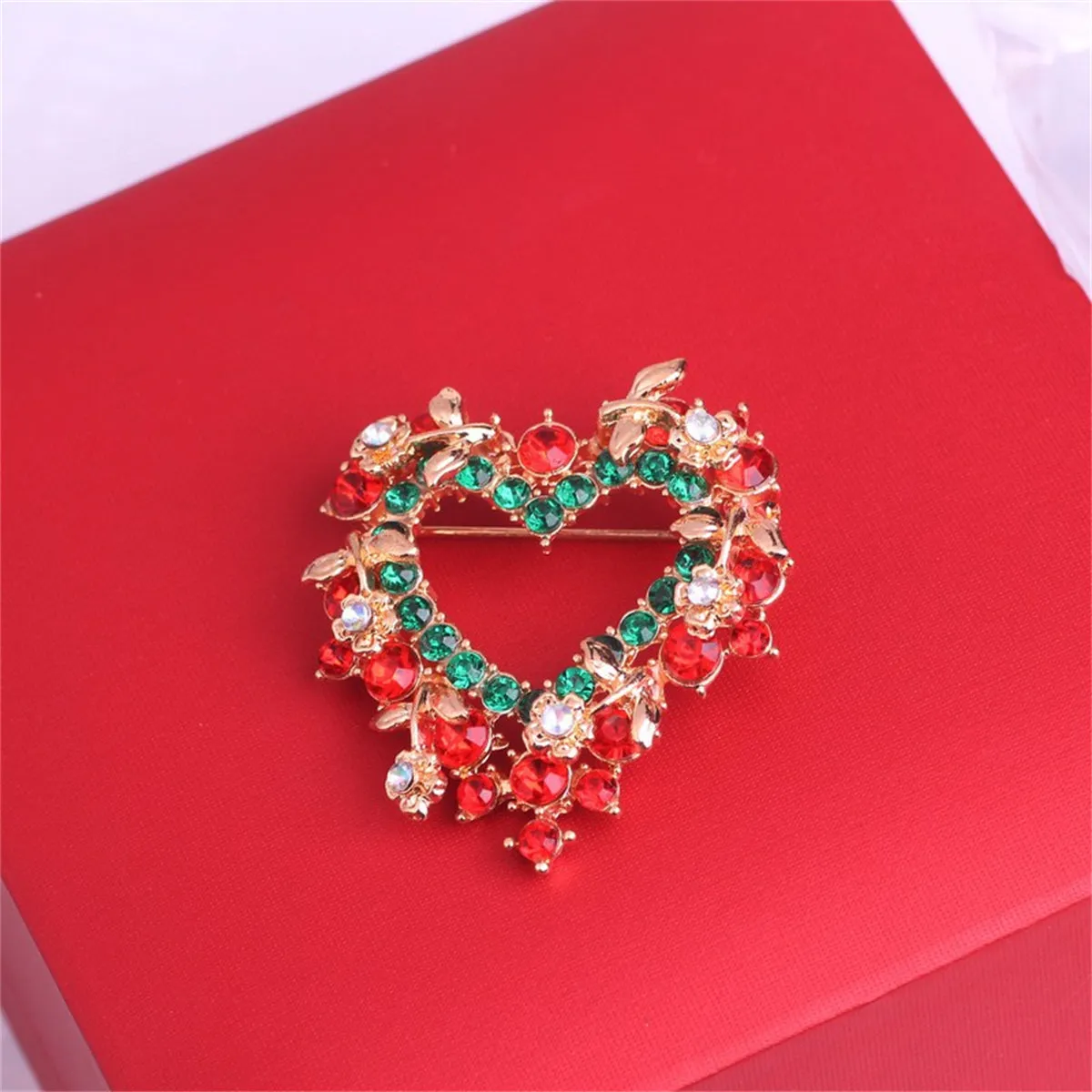 Red Cubic Zirconia & 18K Gold-Plated Heart Brooch