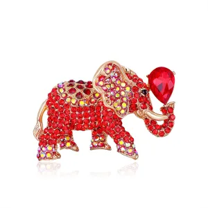 Red Cubic Zirconia & Crystal Elephant Drop Brooch