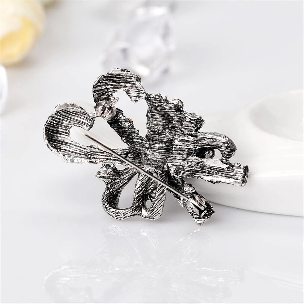 Red Cubic Zirconia & Silver-Plated Candy Cane Botany Brooch