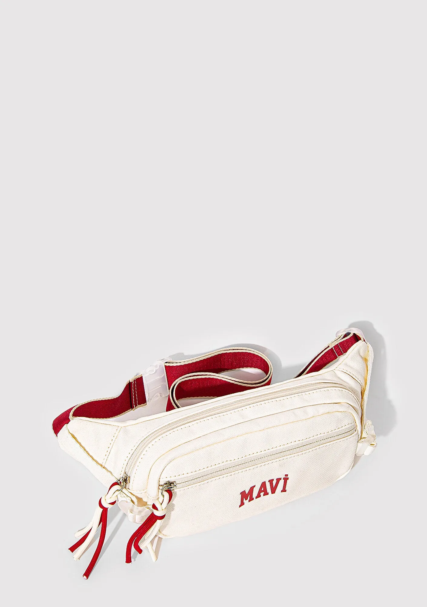 Red Detailed White Belt Bag
