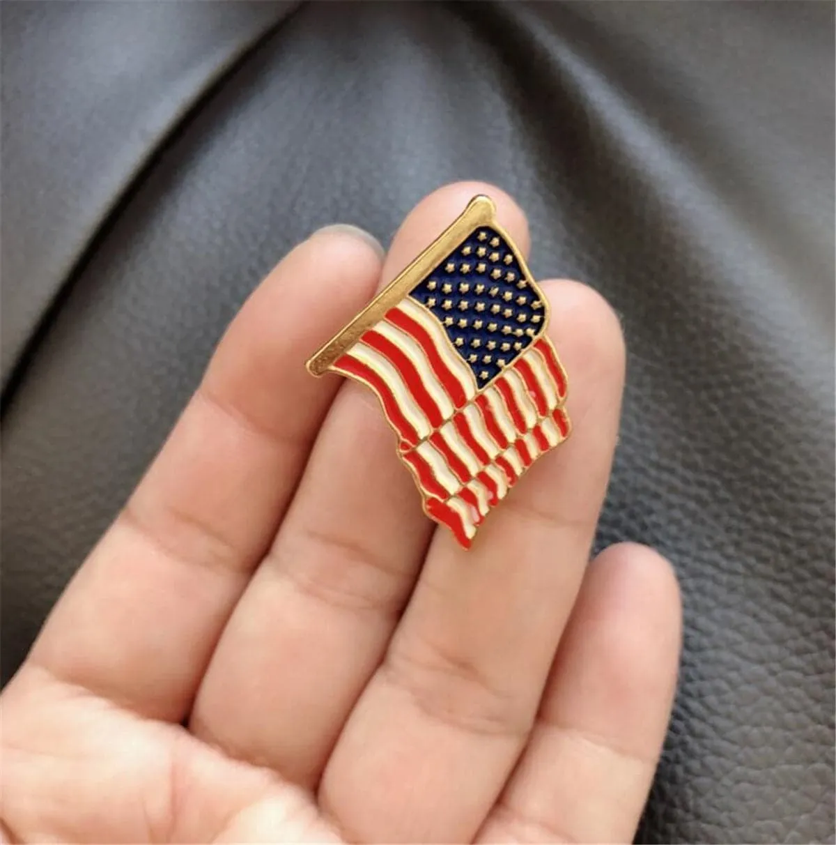 Red Enamel & 18K Gold-Plated American Flag Brooch