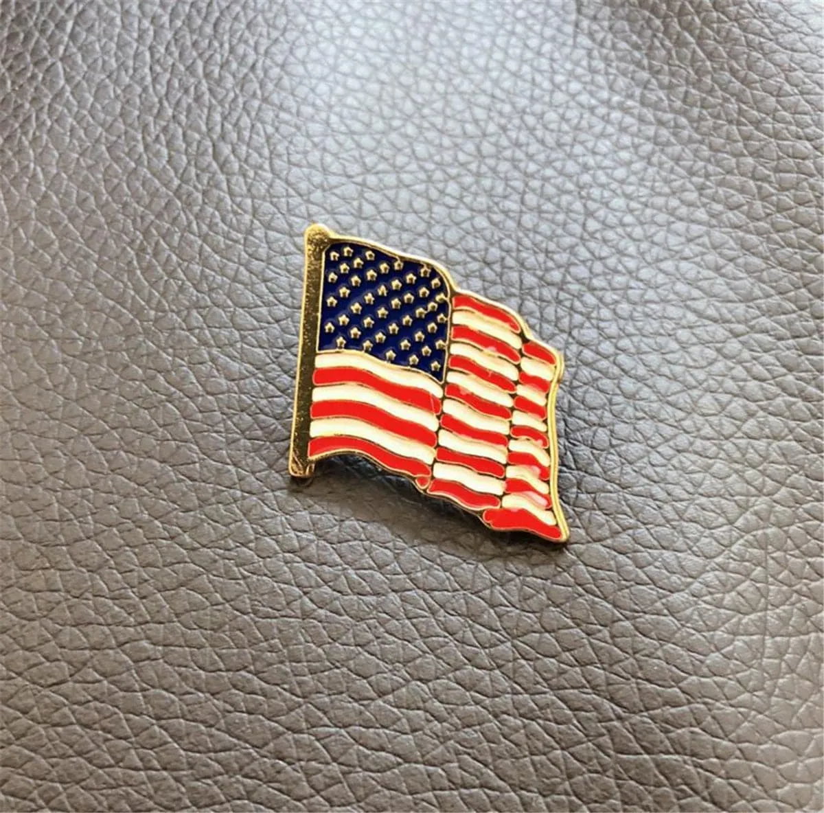 Red Enamel & 18K Gold-Plated American Flag Brooch