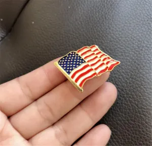 Red Enamel & 18K Gold-Plated American Flag Brooch