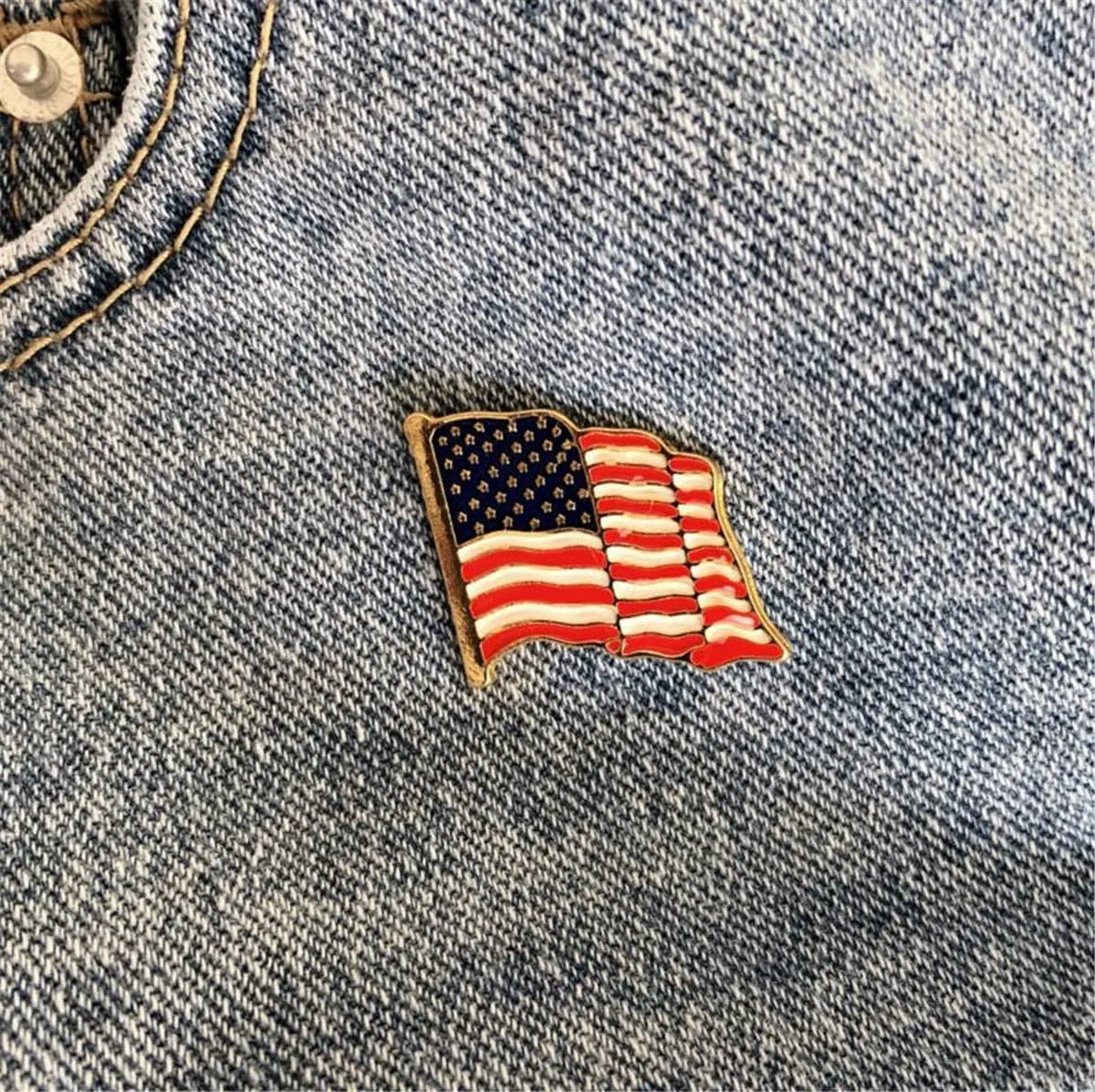 Red Enamel & 18K Gold-Plated American Flag Brooch