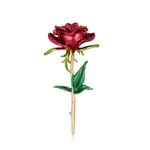 Red Enamel & 18K Gold-Plated Rose Brooch