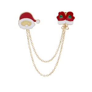 Red Enamel & 18K Gold-Plated Santa & Mitten Chain Brooch