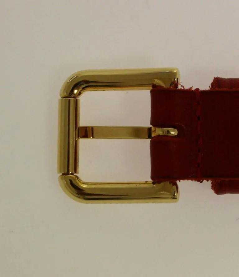 Red Leather Logo Gold Buckle Belt