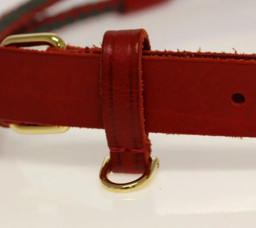Red Leather Logo Gold Buckle Belt