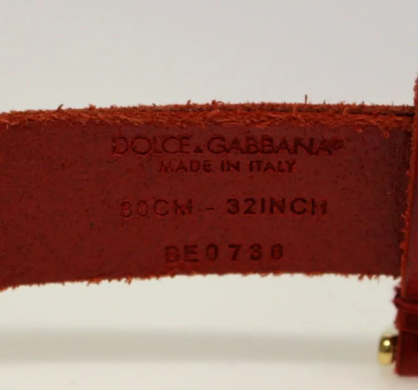 Red Leather Logo Gold Buckle Belt