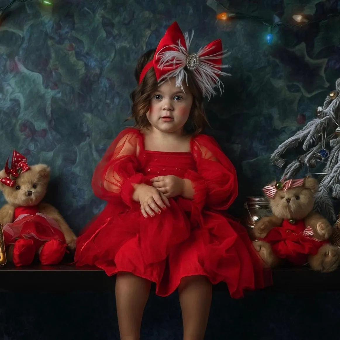 Red Satin Bow with Ivory Feathers