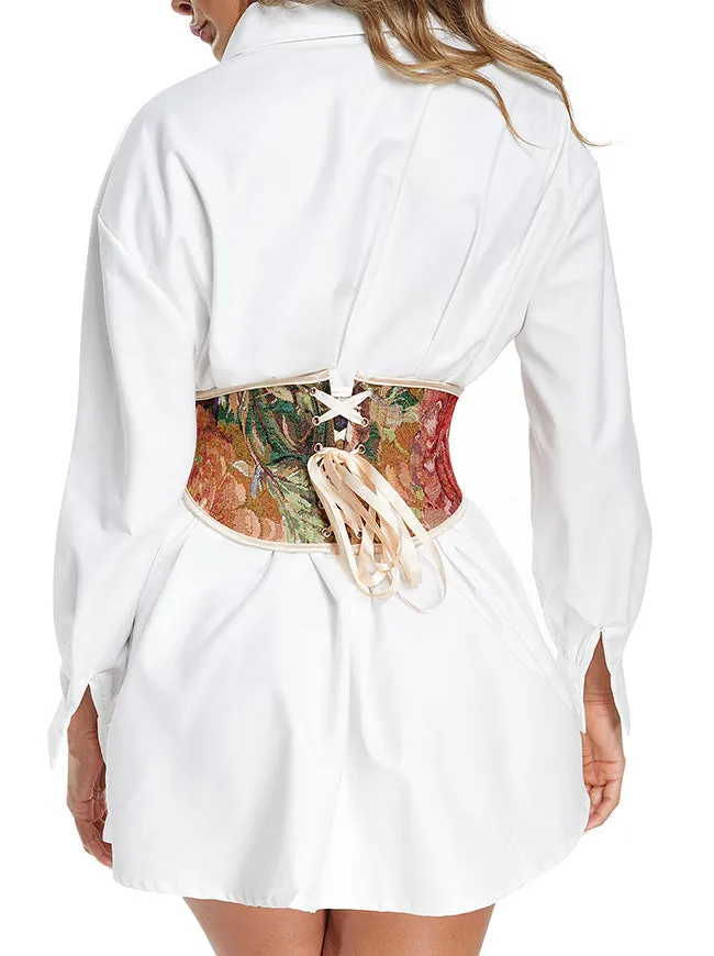 Renaissance Floral Underbust Corset Lace Up Waist Cincher Belt