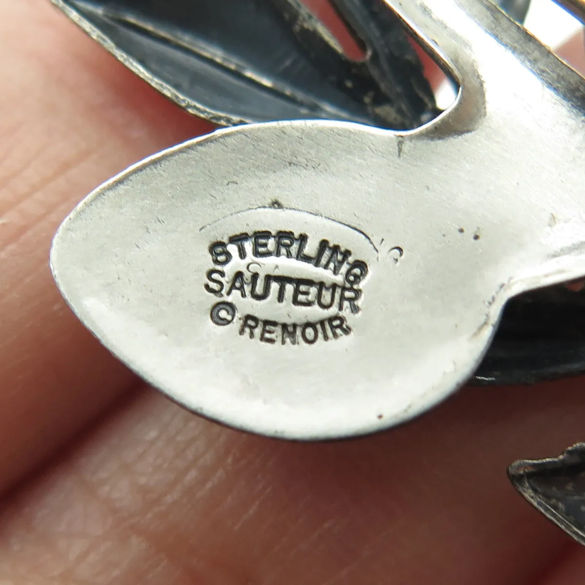 RENOIR SAUTEUR 925 Sterling Silver Niello Vintage 1950s Floral Modernist Brooch
