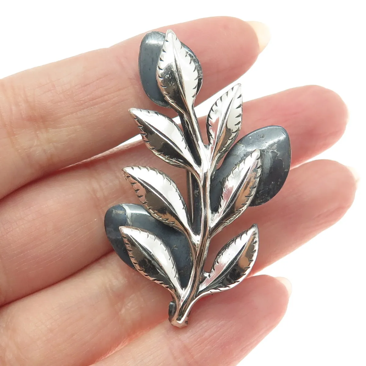 RENOIR SAUTEUR 925 Sterling Silver Niello Vintage 1950s Floral Modernist Brooch