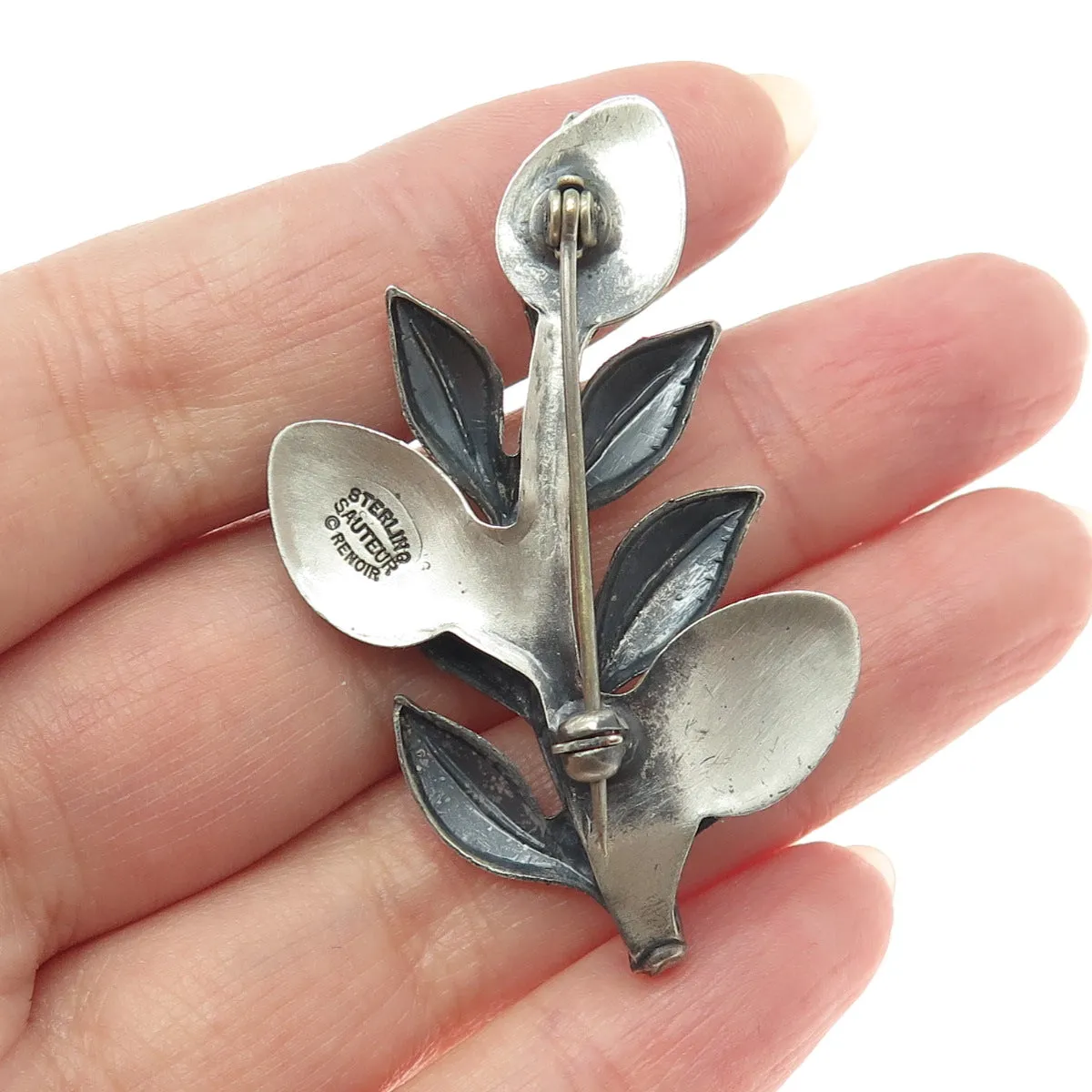 RENOIR SAUTEUR 925 Sterling Silver Niello Vintage 1950s Floral Modernist Brooch