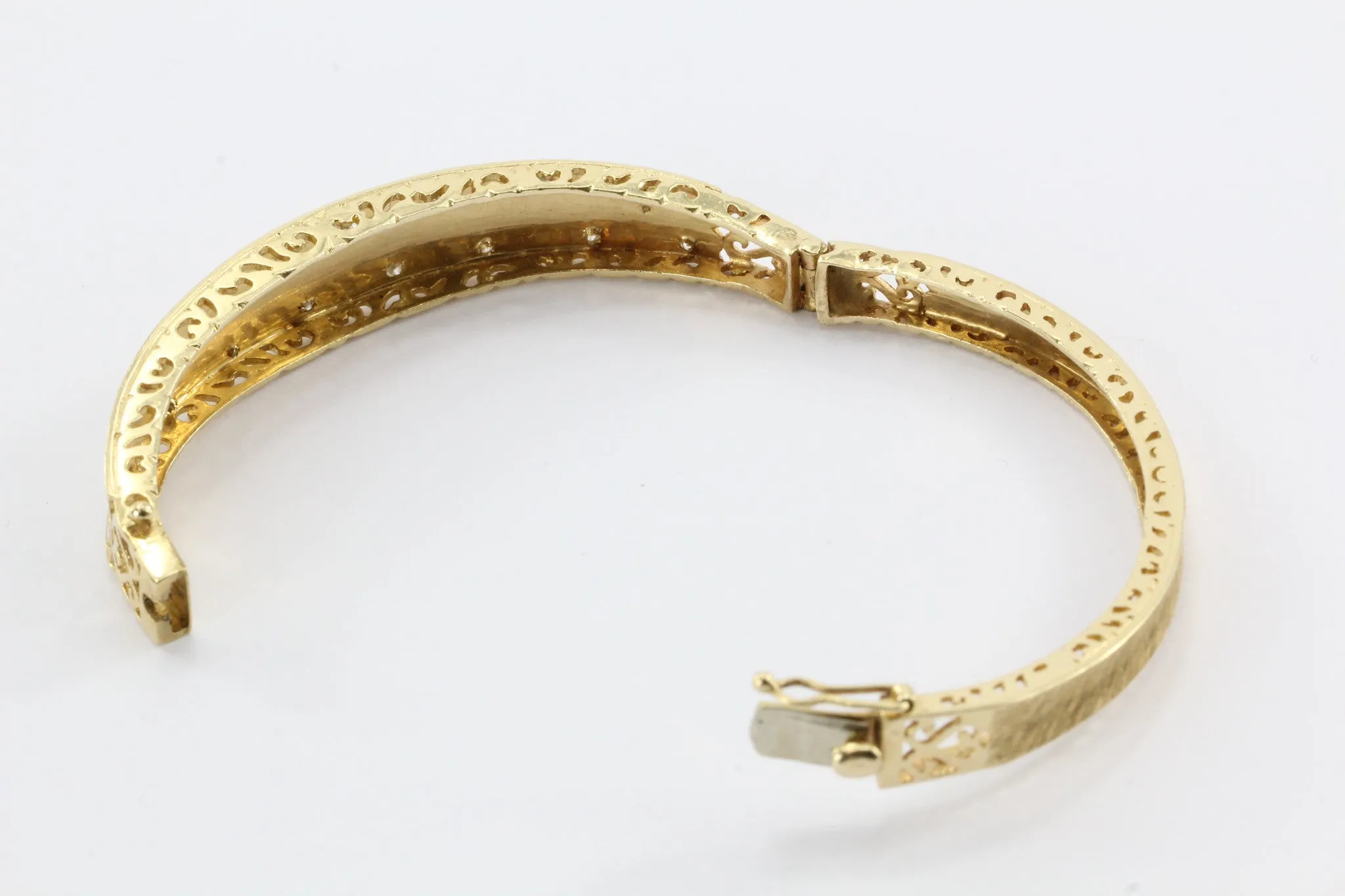 Retro 1950's 14K Gold Diamond Star Bangle Bracelet