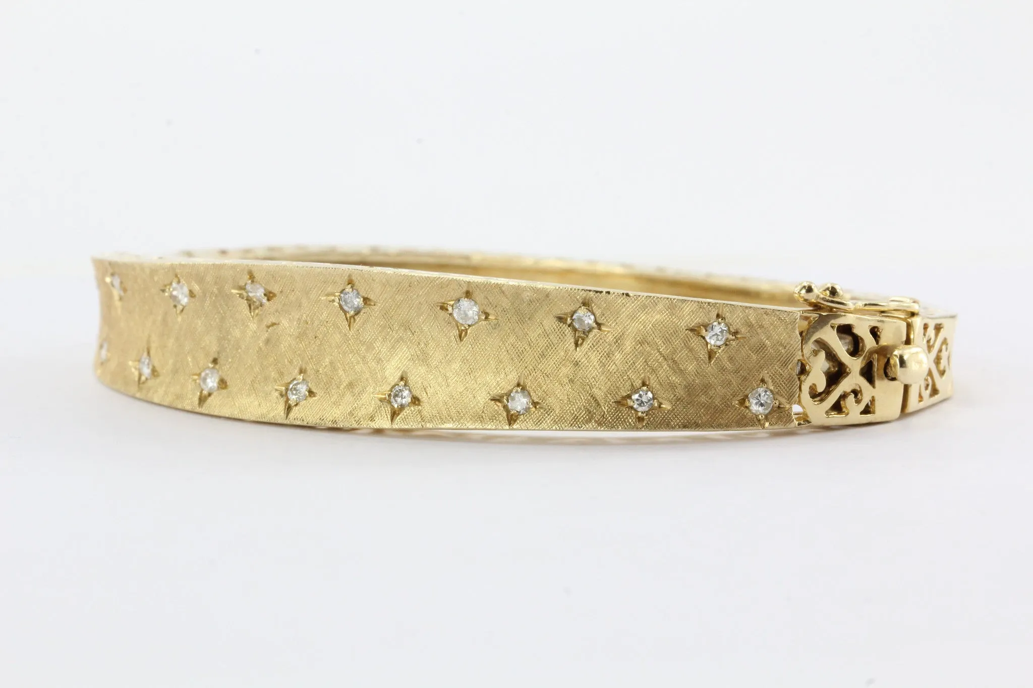 Retro 1950's 14K Gold Diamond Star Bangle Bracelet