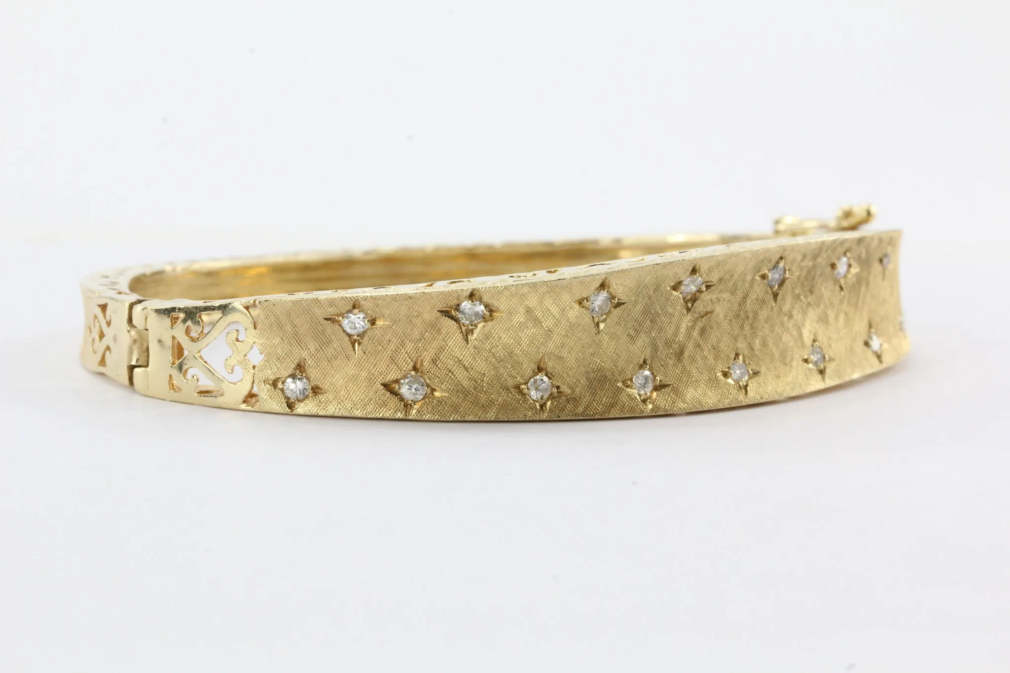 Retro 1950's 14K Gold Diamond Star Bangle Bracelet