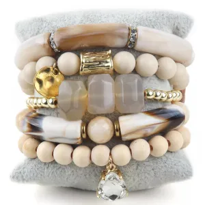 RH Fashion Bohemia Beaded Jewelry Big Elbow 5pc Stack Stone Bracelets Set For Women Festival Gift