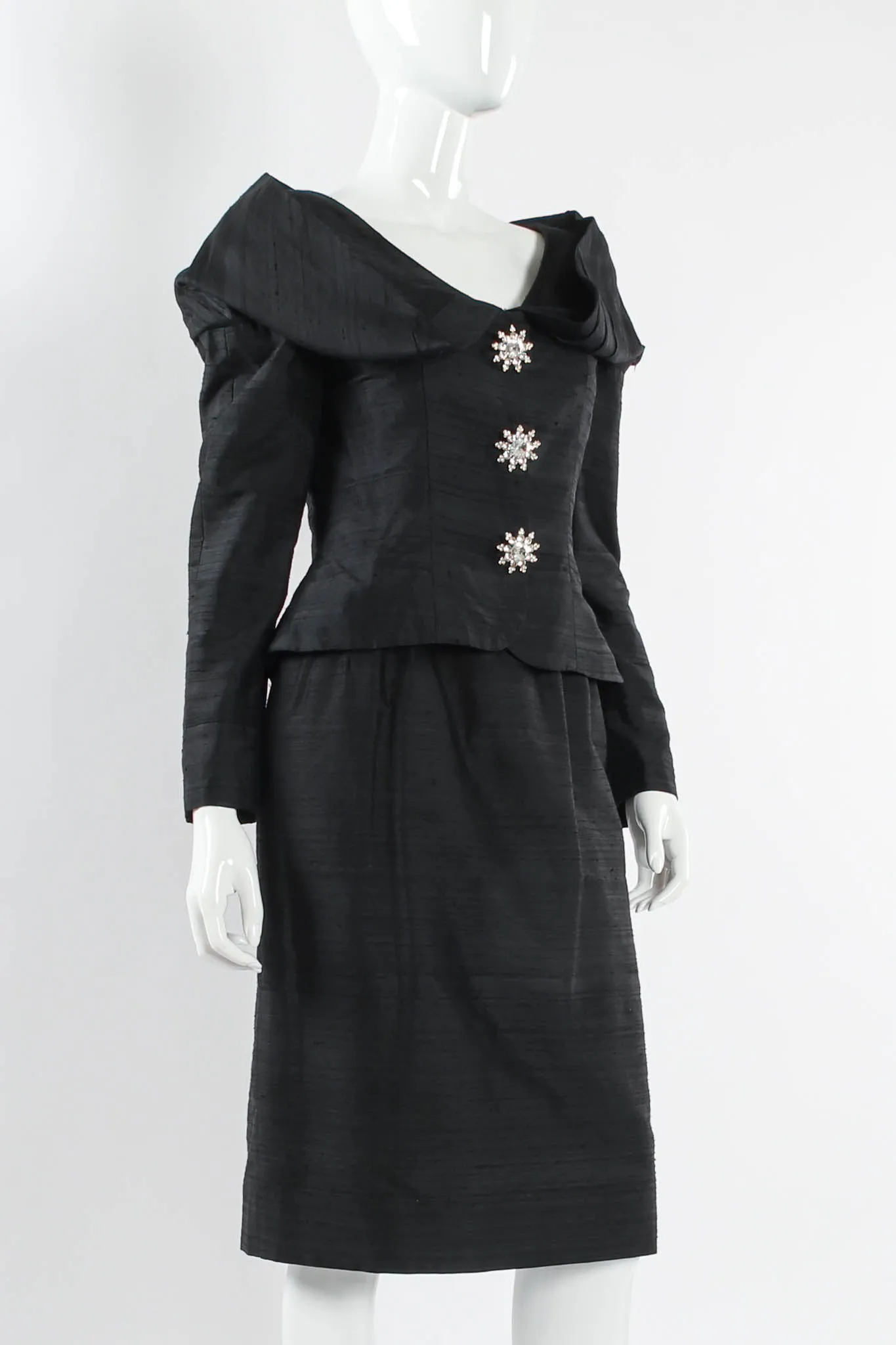 Rhinestone Floral Silk Jacket & Skirt Set