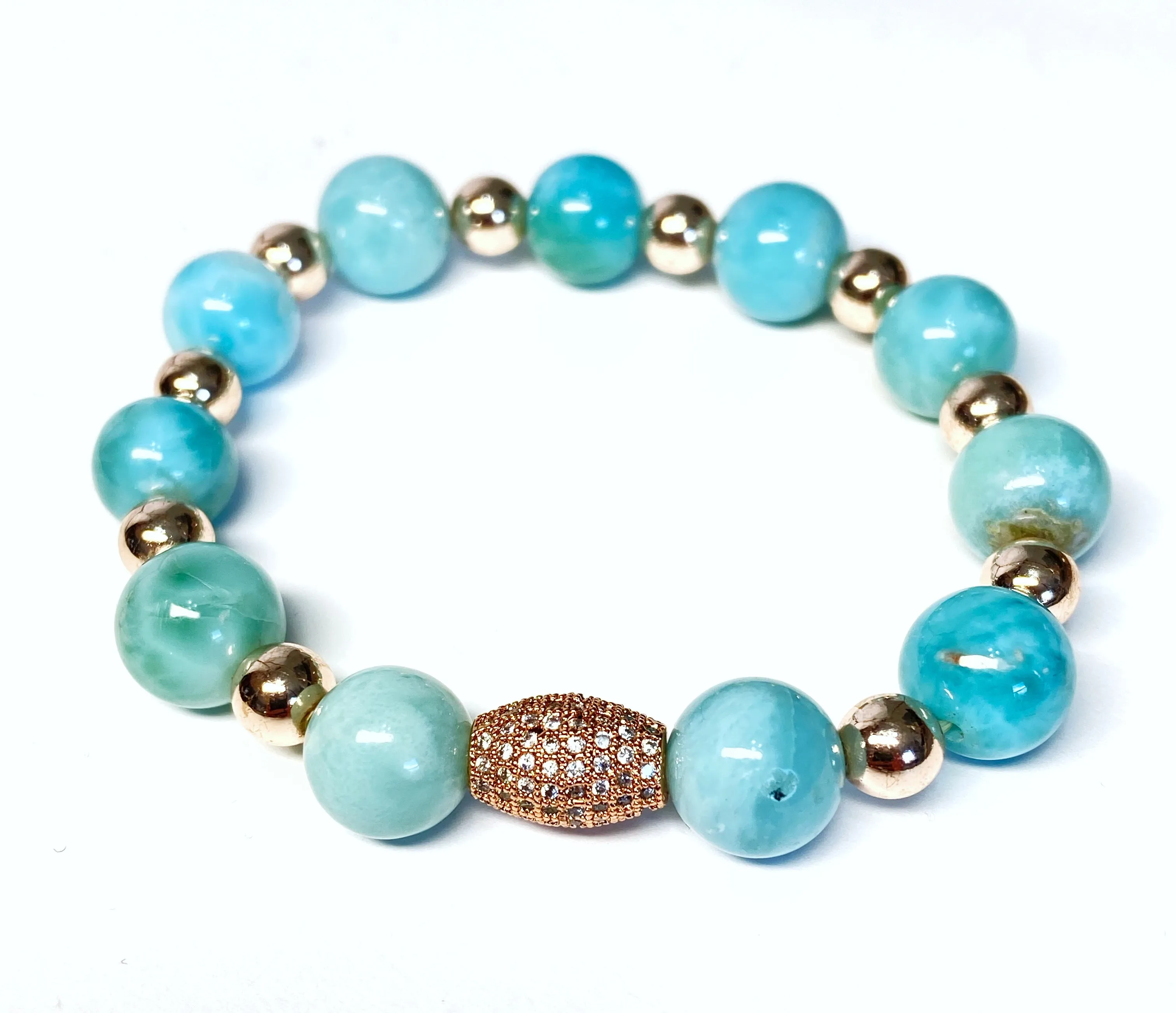 Rose Gold Gemstone Larimar Stretch Bracelet