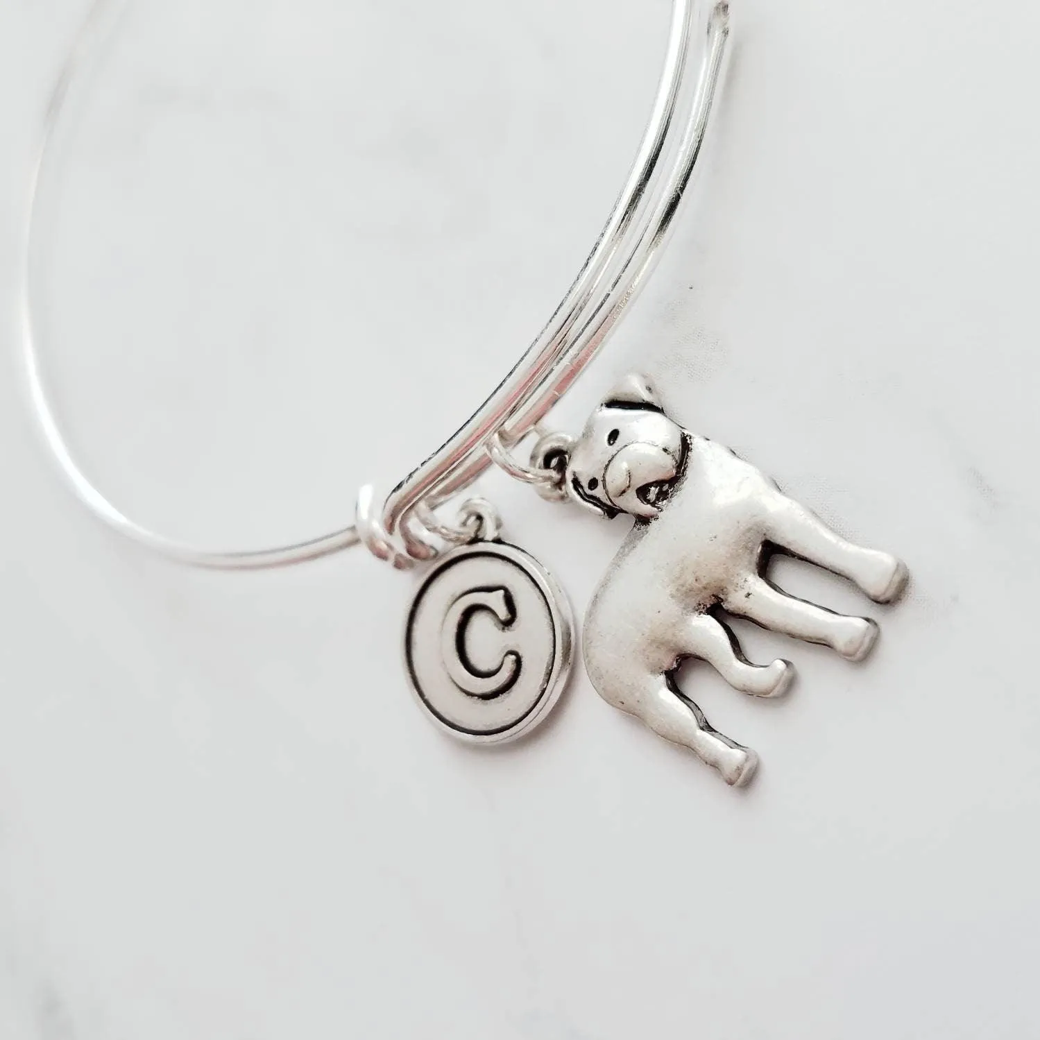 Rottweiler Bracelet - adjustable bangle double loop pet dog charm - personalized letter initial monogram - handmade Rottie puppy jewelry