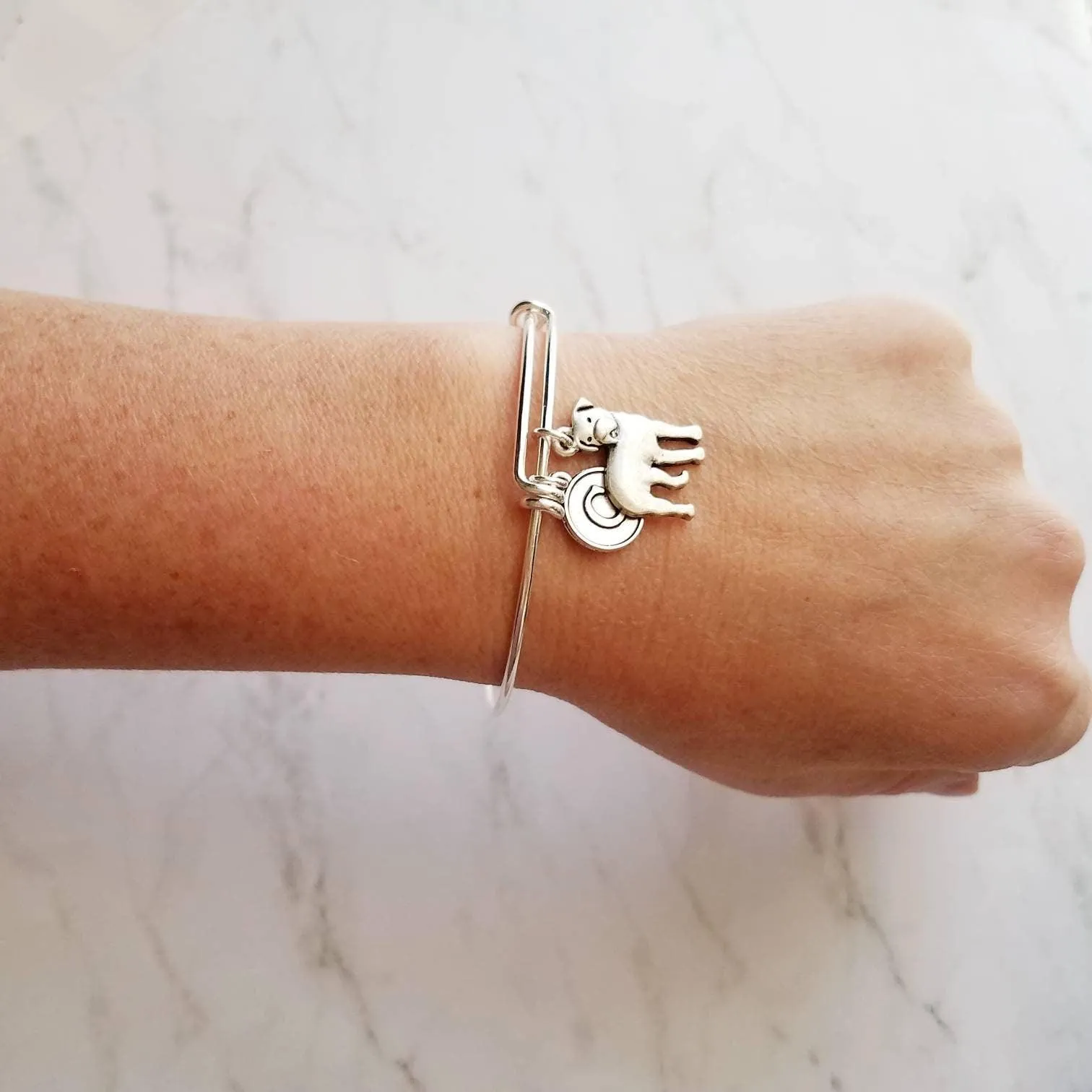 Rottweiler Bracelet - adjustable bangle double loop pet dog charm - personalized letter initial monogram - handmade Rottie puppy jewelry