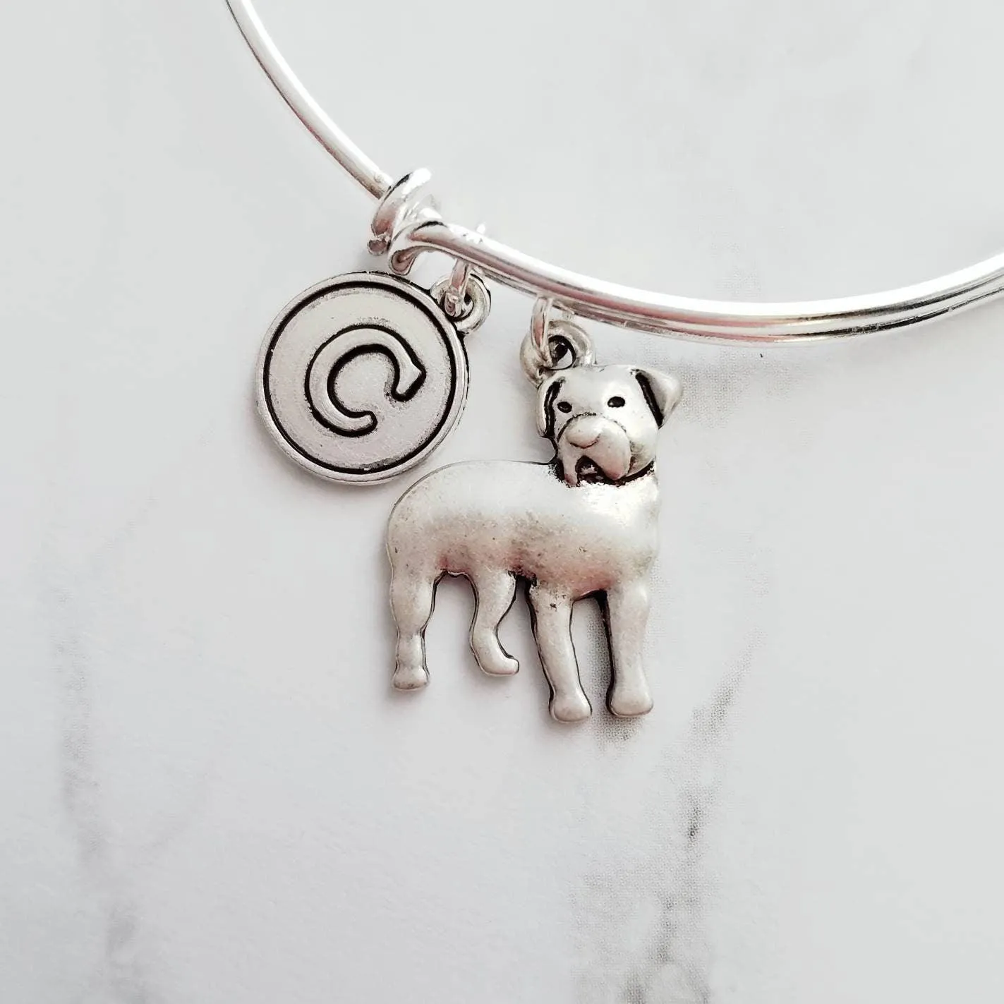Rottweiler Bracelet - adjustable bangle double loop pet dog charm - personalized letter initial monogram - handmade Rottie puppy jewelry