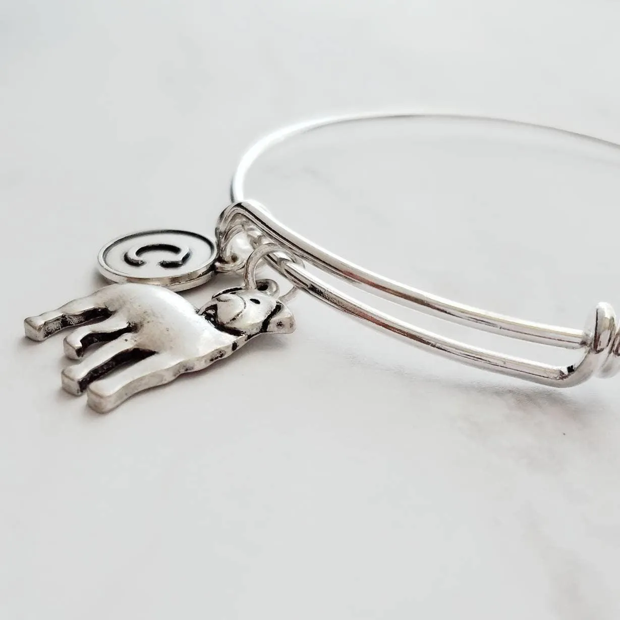 Rottweiler Bracelet - adjustable bangle double loop pet dog charm - personalized letter initial monogram - handmade Rottie puppy jewelry