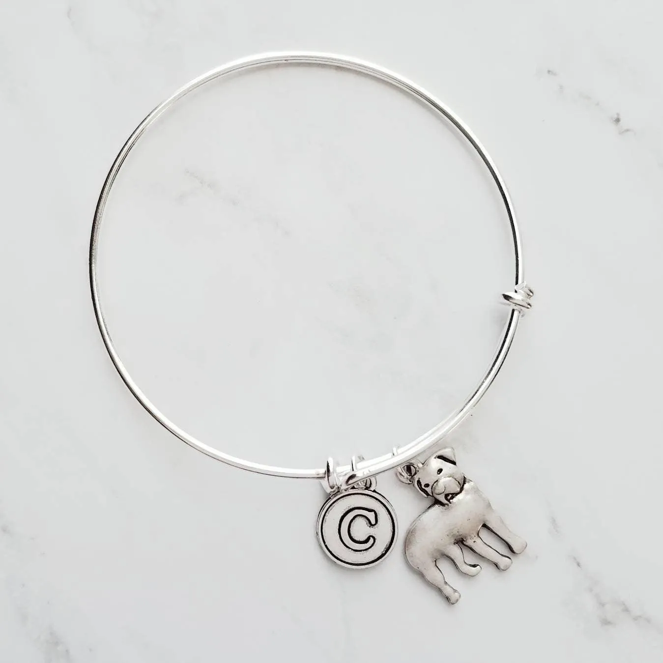 Rottweiler Bracelet - adjustable bangle double loop pet dog charm - personalized letter initial monogram - handmade Rottie puppy jewelry