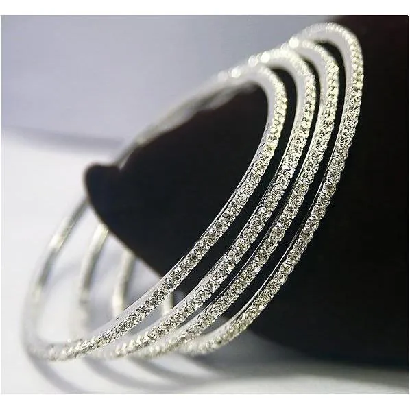 Round Natural Earth Mined Diamond 2 Carats White Gold 14K Women Bangle Fine Jewelry