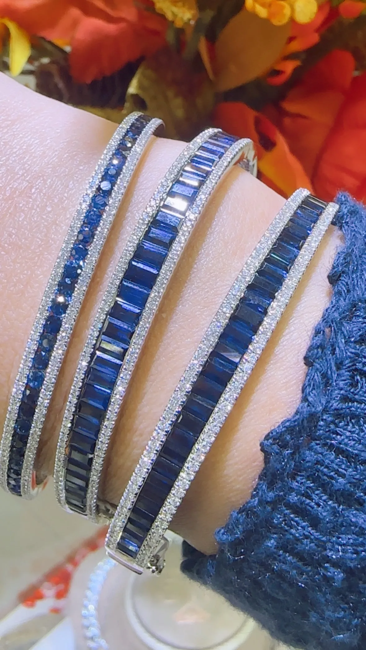 Royal Blue Sapphire & Diamond White Gold Bangle Bracelet
