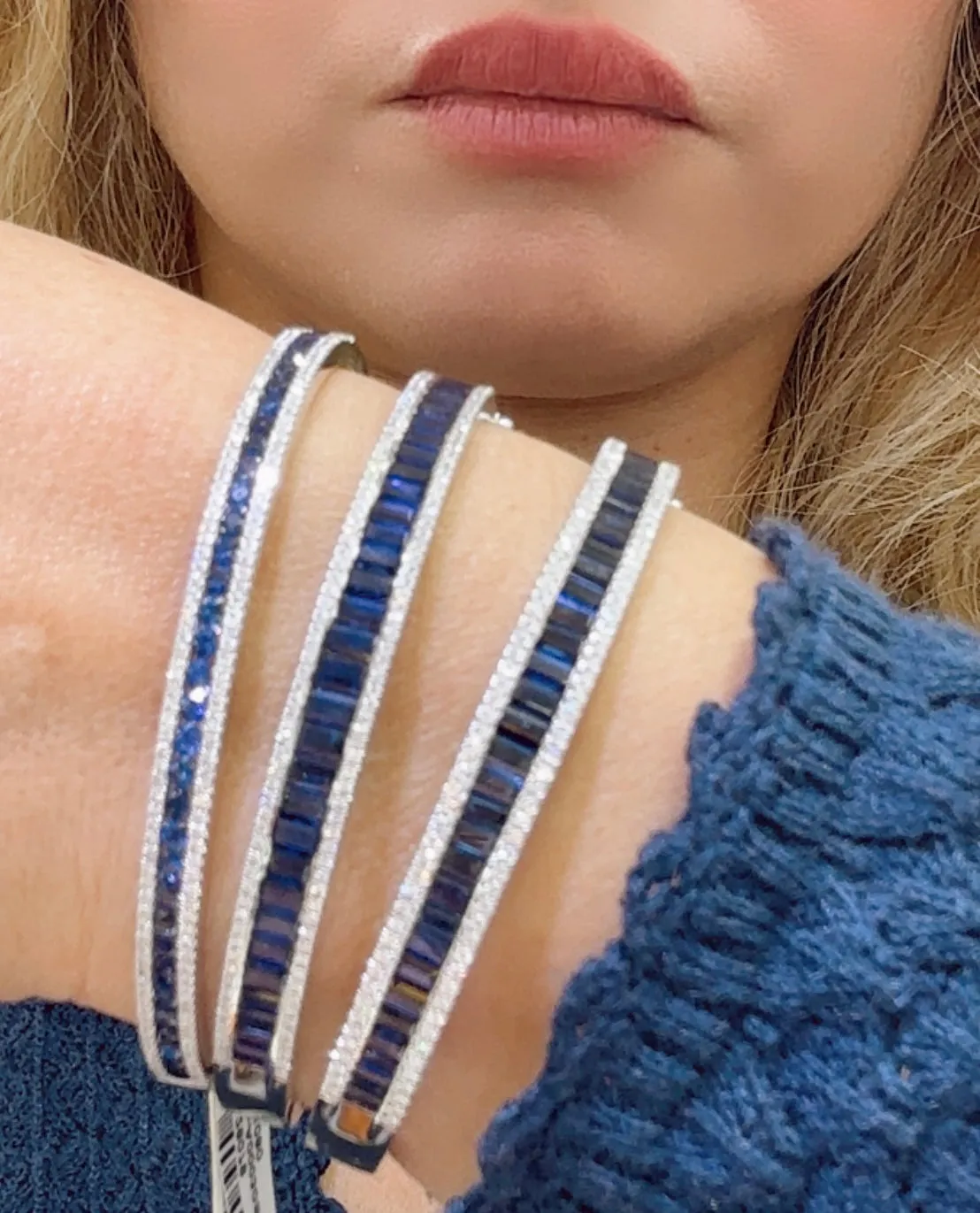 Royal Blue Sapphire & Diamond White Gold Bangle Bracelet
