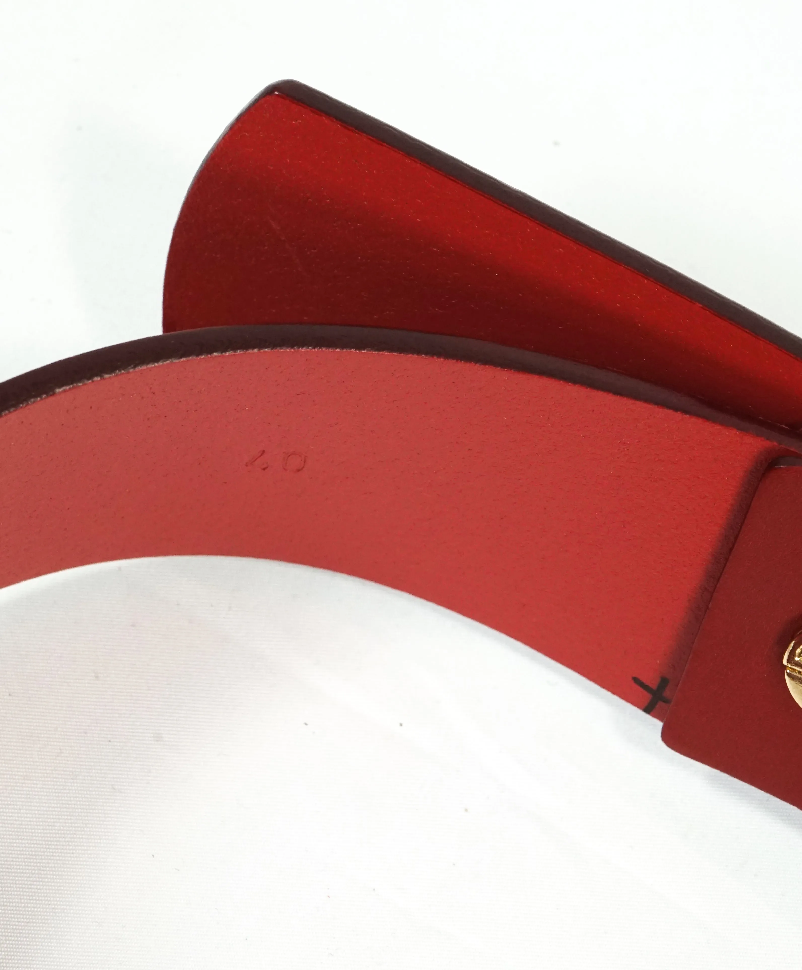 SALVATORE FERRAGAMO - Red & Gold Oversized Leather Gancini Belt - 40W