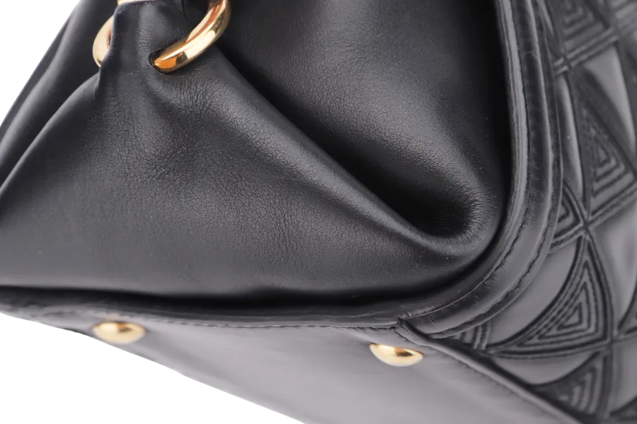 SALVATORE FERRAGAMO SOFIA TOP HANDLE MEDIUM BLACK SATCHEL LEATHER GOLD HARDWARE, WITH STRAP, NO DUST COVER