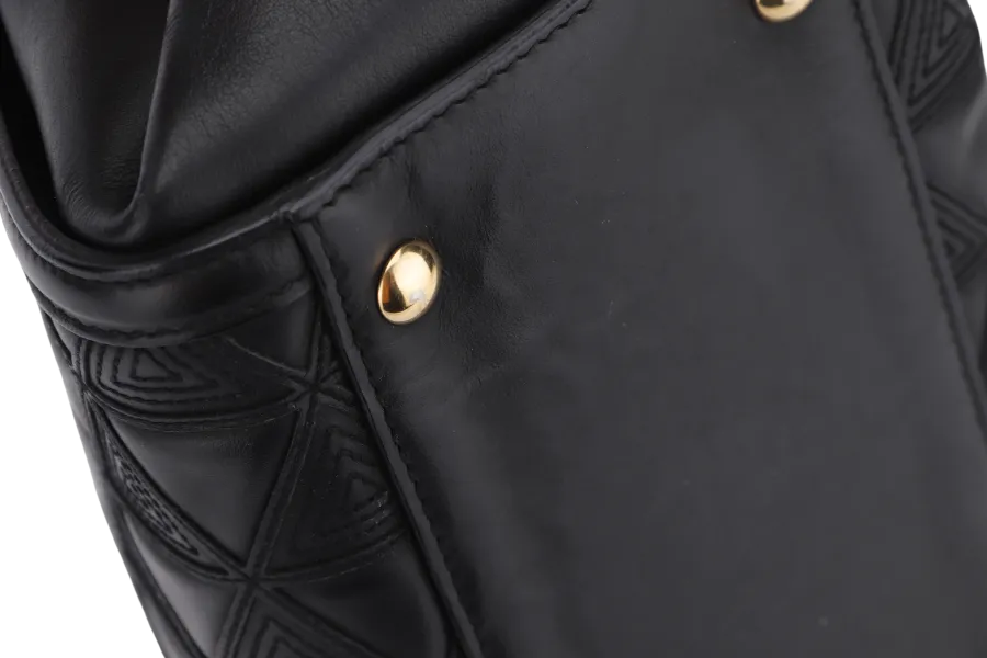 SALVATORE FERRAGAMO SOFIA TOP HANDLE MEDIUM BLACK SATCHEL LEATHER GOLD HARDWARE, WITH STRAP, NO DUST COVER