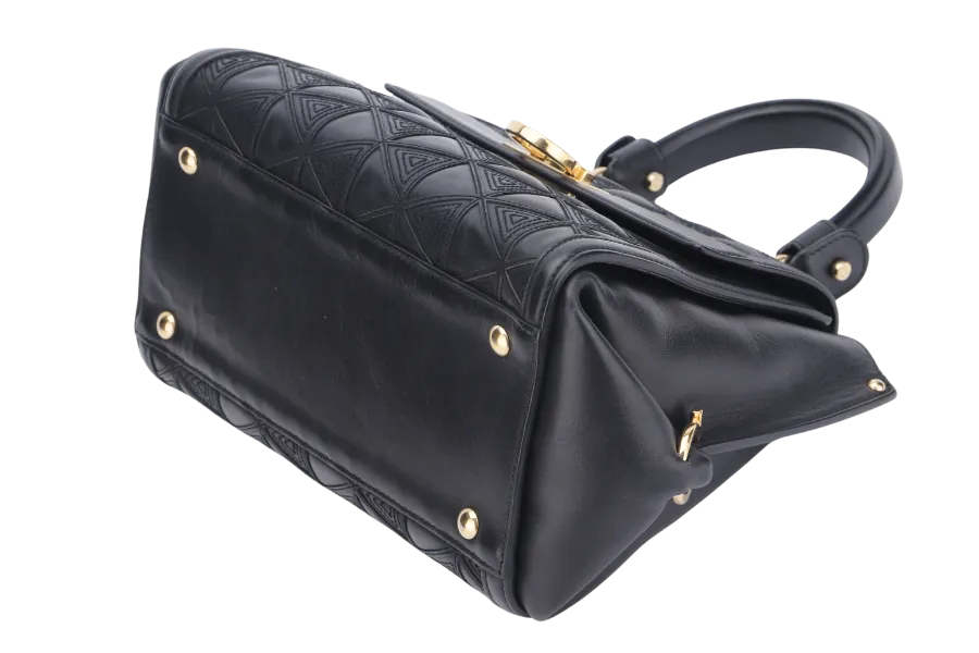 SALVATORE FERRAGAMO SOFIA TOP HANDLE MEDIUM BLACK SATCHEL LEATHER GOLD HARDWARE, WITH STRAP, NO DUST COVER