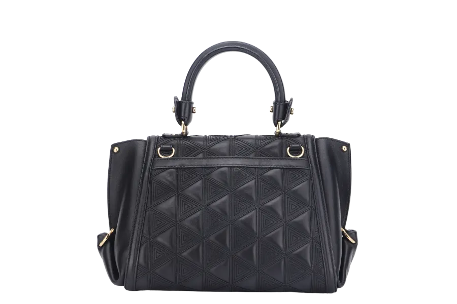 SALVATORE FERRAGAMO SOFIA TOP HANDLE MEDIUM BLACK SATCHEL LEATHER GOLD HARDWARE, WITH STRAP, NO DUST COVER
