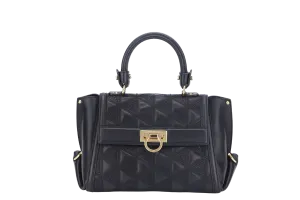 SALVATORE FERRAGAMO SOFIA TOP HANDLE MEDIUM BLACK SATCHEL LEATHER GOLD HARDWARE, WITH STRAP, NO DUST COVER