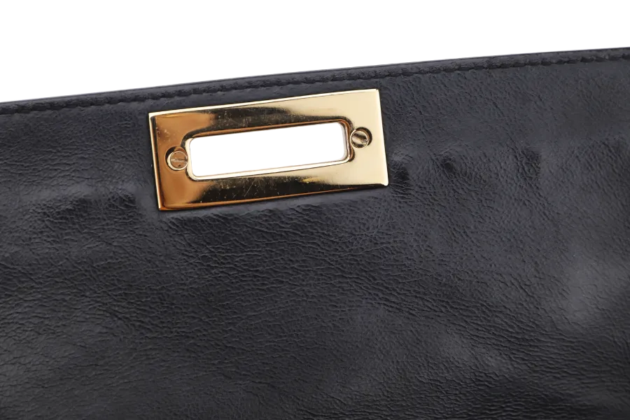 SALVATORE FERRAGAMO SOFIA TOP HANDLE MEDIUM BLACK SATCHEL LEATHER GOLD HARDWARE, WITH STRAP, NO DUST COVER