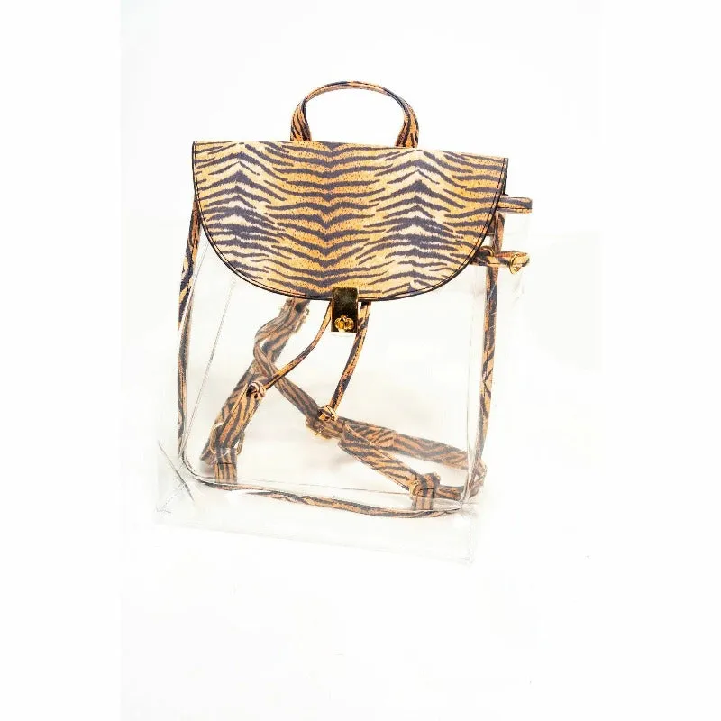Sandee tiger print transparent drawstring backpack