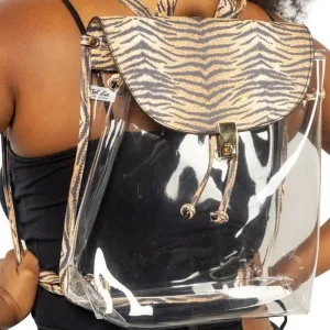 Sandee tiger print transparent drawstring backpack