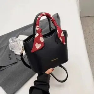 Scarf Accents Bucket Shaped Handbag