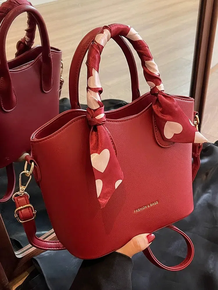 Scarf Accents Bucket Shaped Handbag